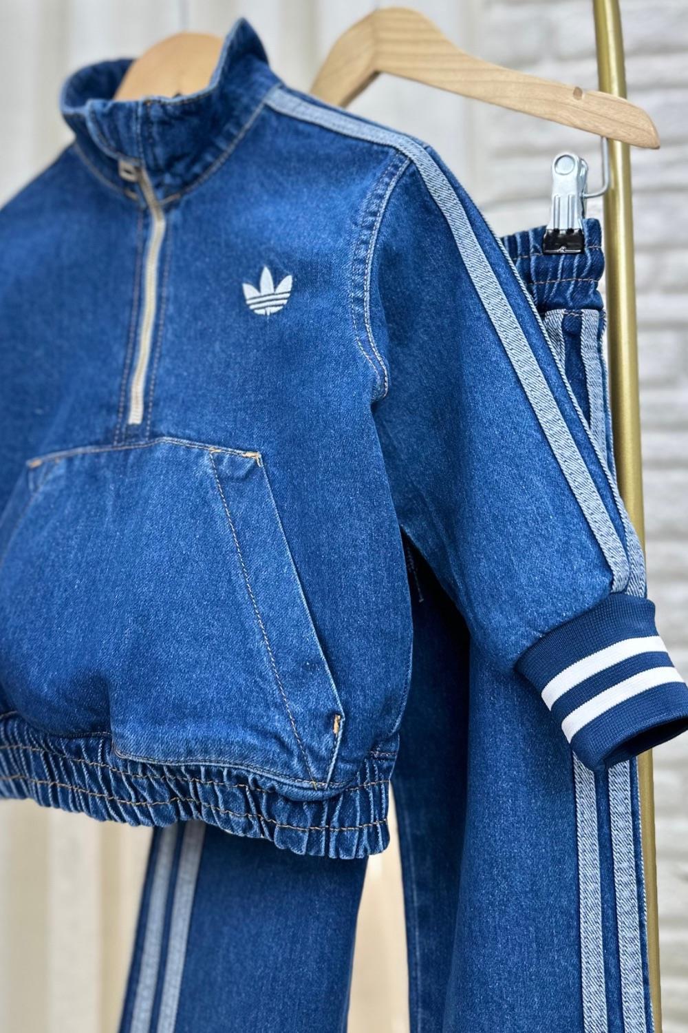 Unisex Fermualı Dik Yaka Adids Denim Takım