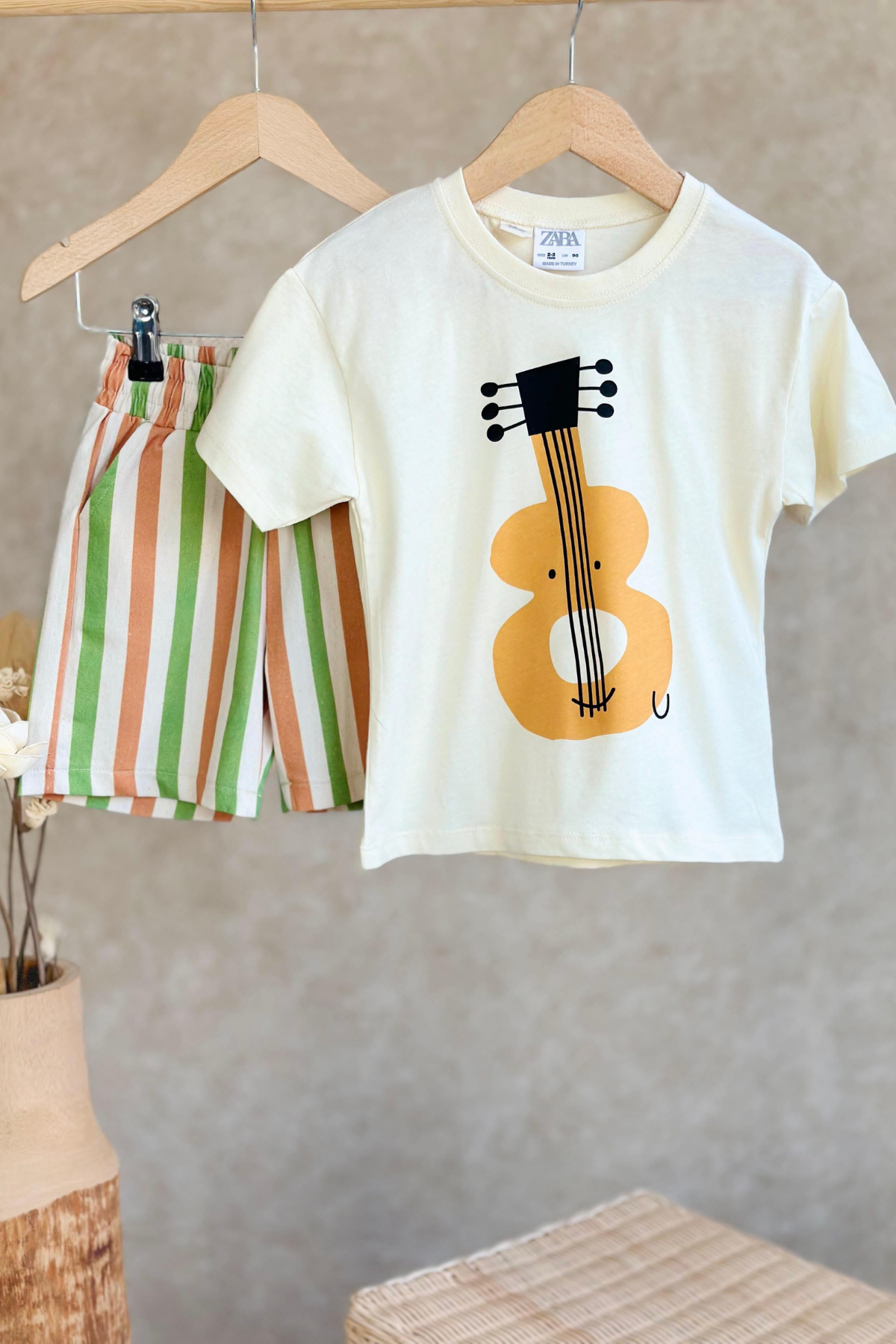 Unisex Gitar Baskılı Tshirt Şort Takım