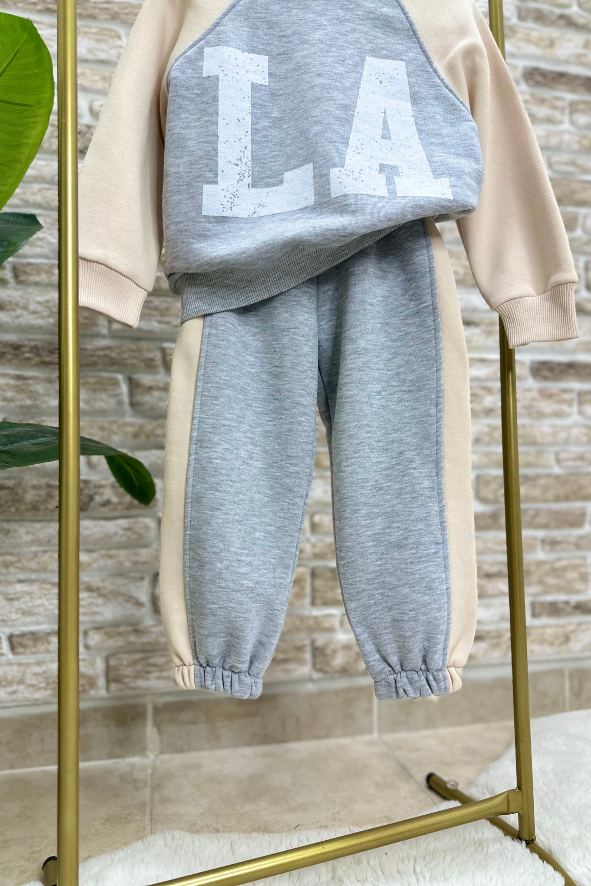 Unisex Gri Krem La İkili Takım