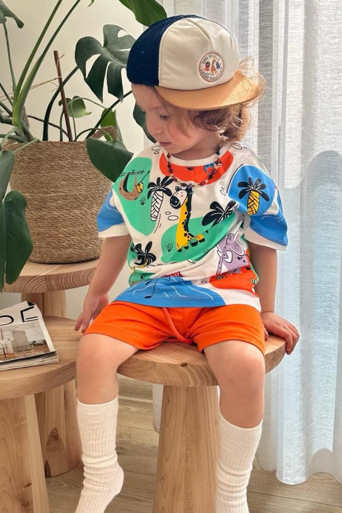 Unisex Hayvanlı Oranj Şortlu Takım