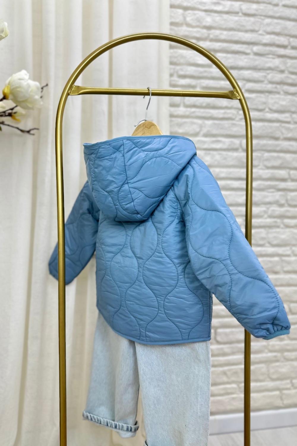Unisex Kapitone Kapüşonlu Mavi Mont