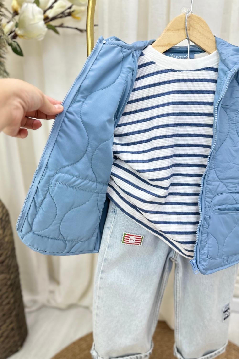 Unisex Kapitone Kapüşonlu Mavi Mont
