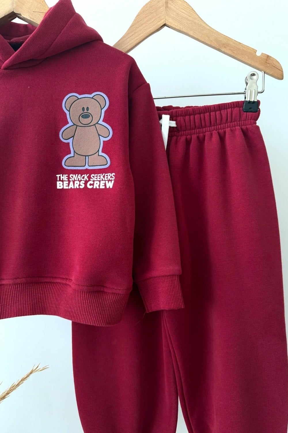 Unisex Kapüşonlu Bordo Bear Baskılı Takım
