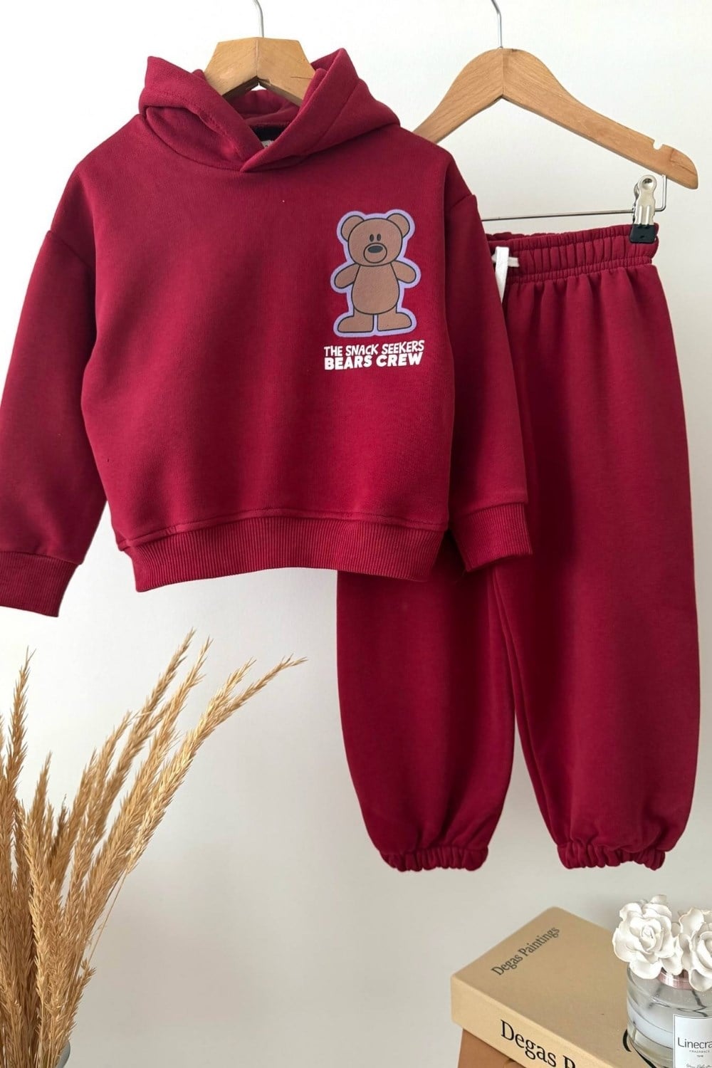 Unisex Kapüşonlu Bordo Bear Baskılı Takım
