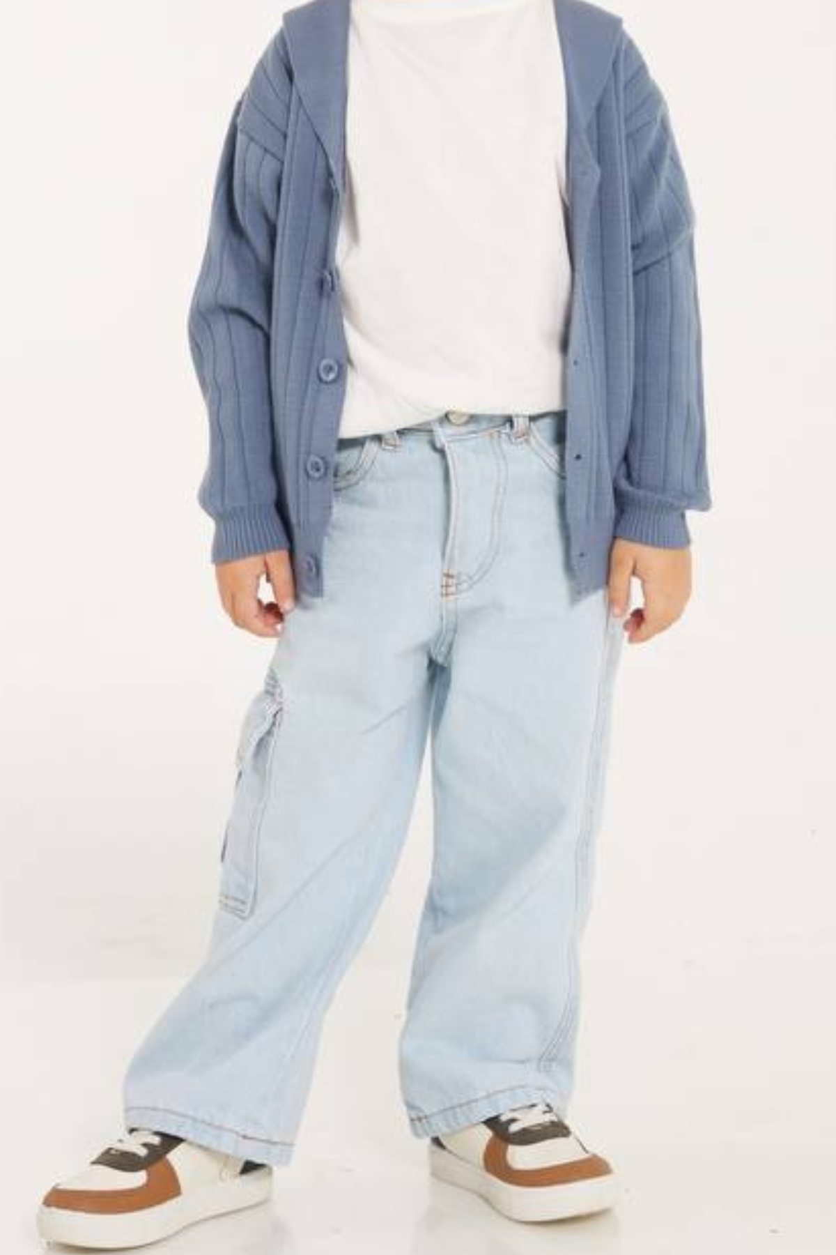 Unisex Kargo Cepli Buz Mavi Jean Pantolon