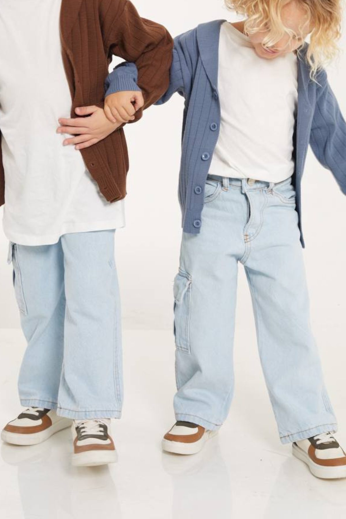 Unisex Kargo Cepli Buz Mavi Jean Pantolon