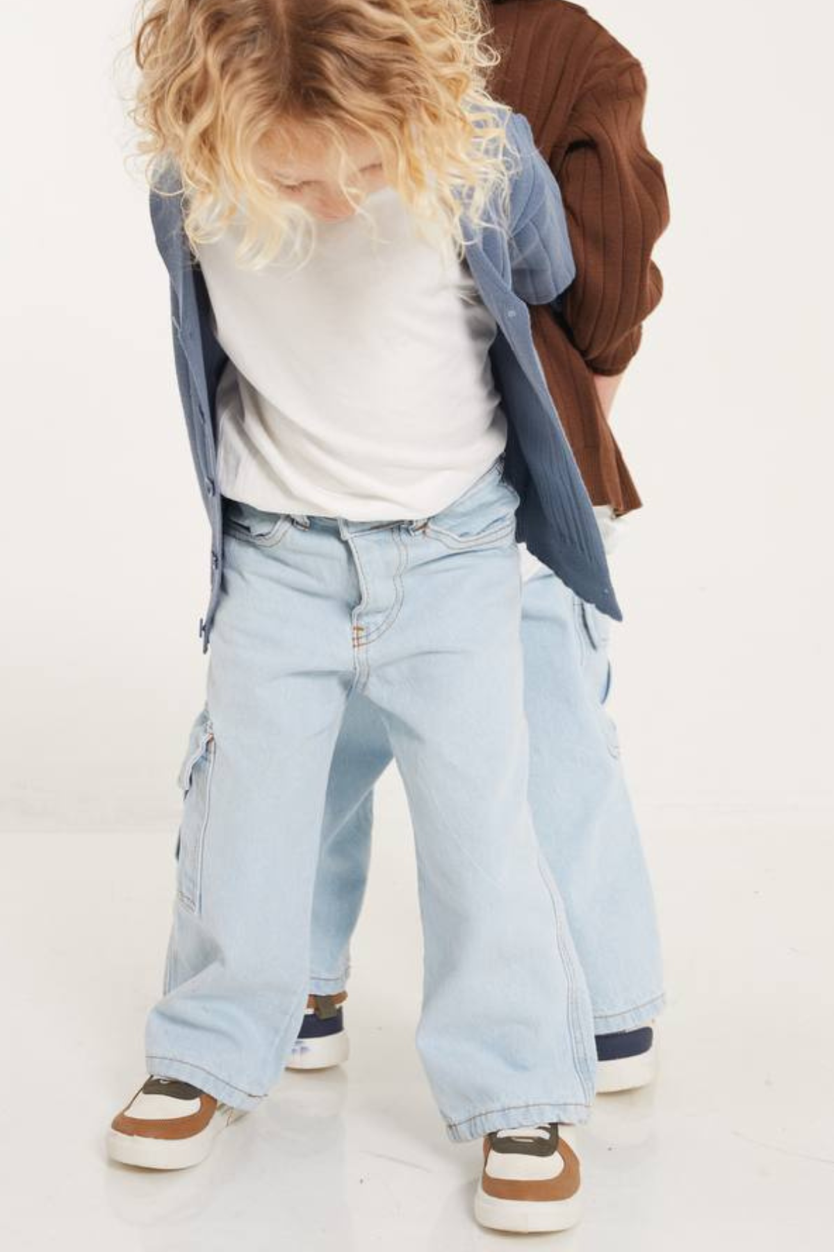 Unisex Kargo Cepli Buz Mavi Jean Pantolon