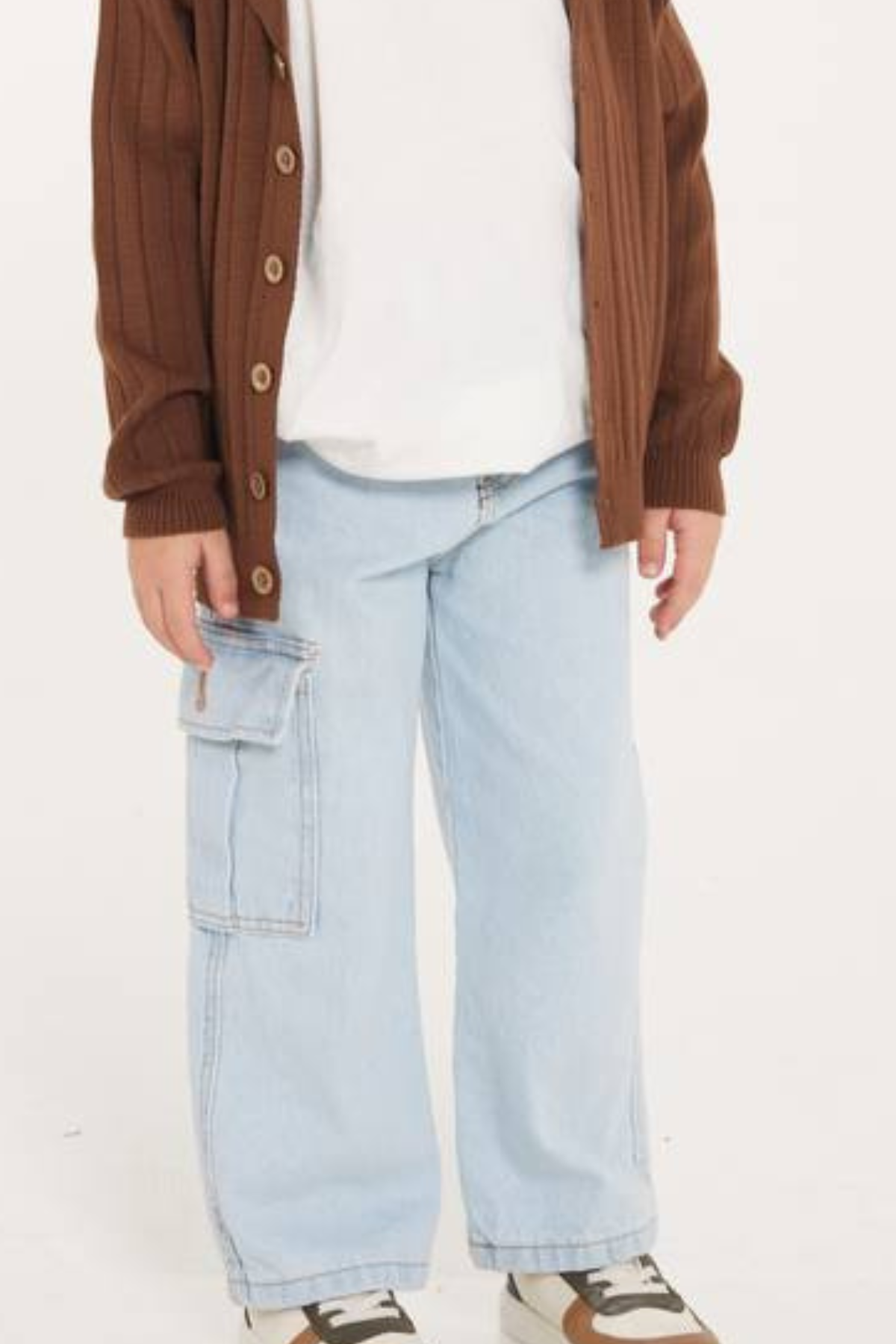 Unisex Kargo Cepli Buz Mavi Jean Pantolon