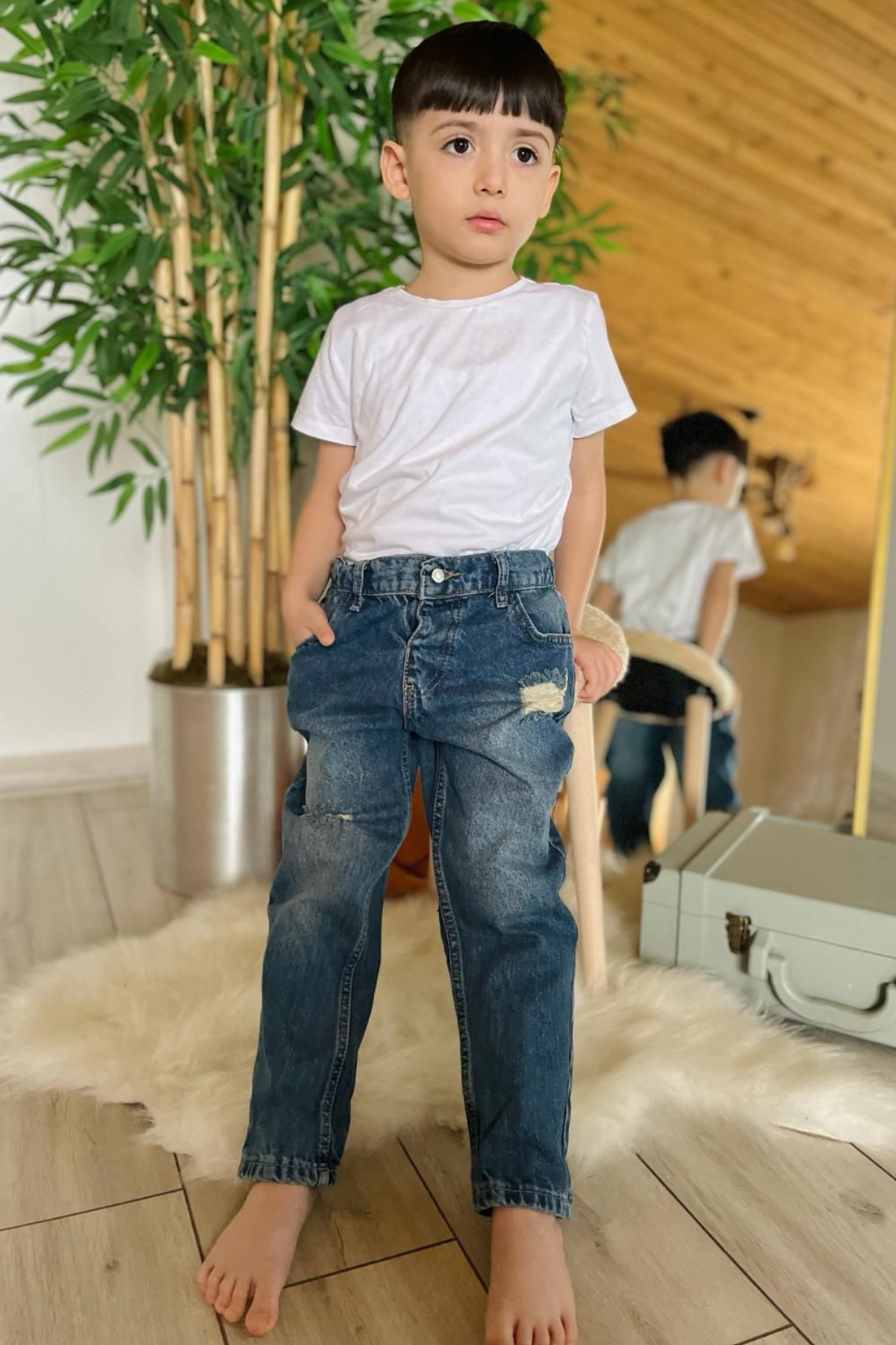Unisex Çocuk Koyu Mavi Jean Pantolon