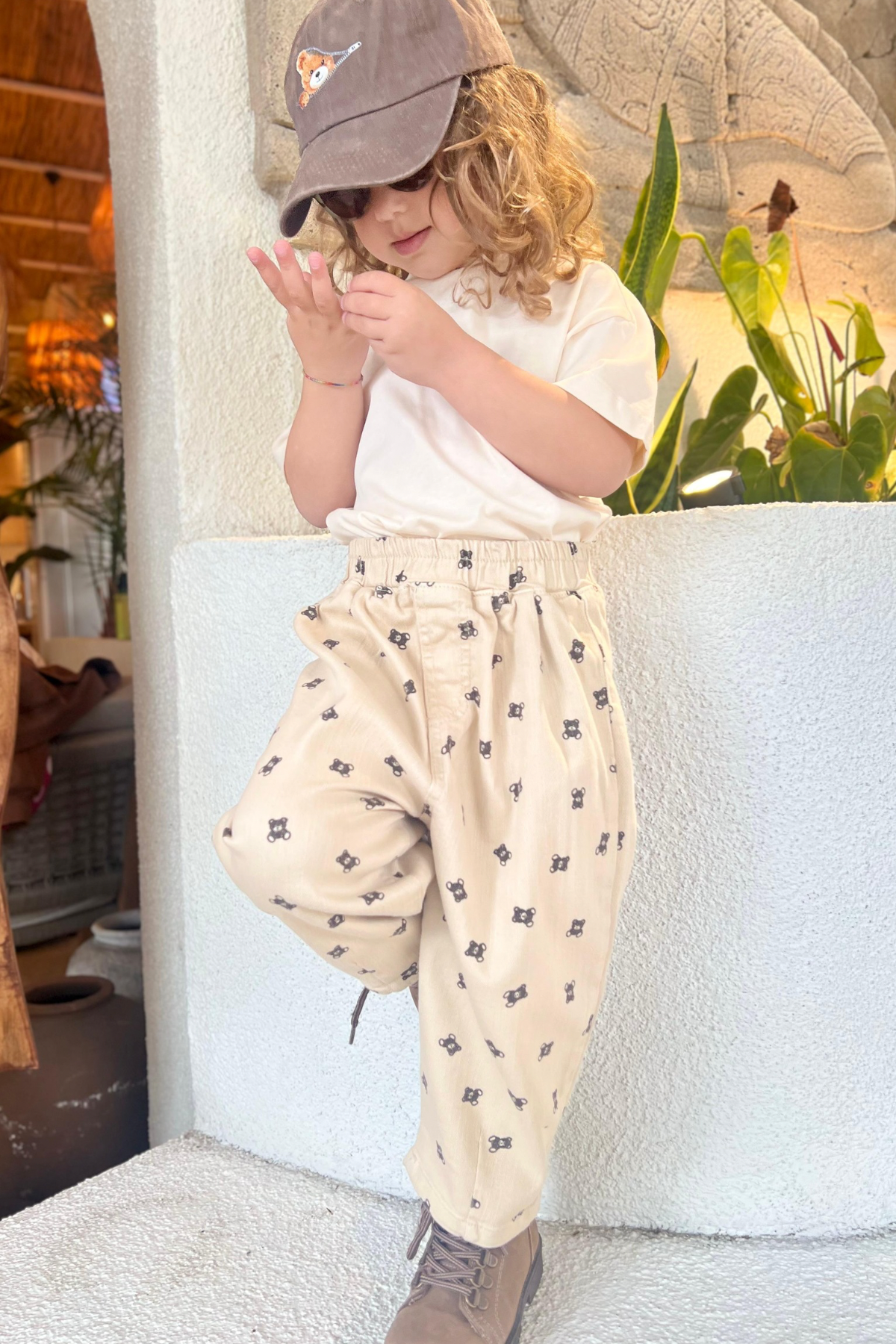 Unisex Krem Ayıcıklı Pantolon & Tshirt Takım