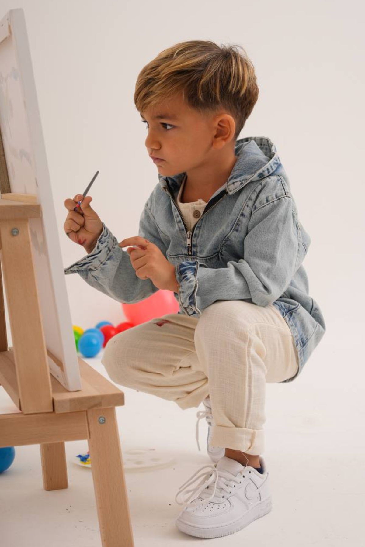 Unisex Krem Jean Pantolon