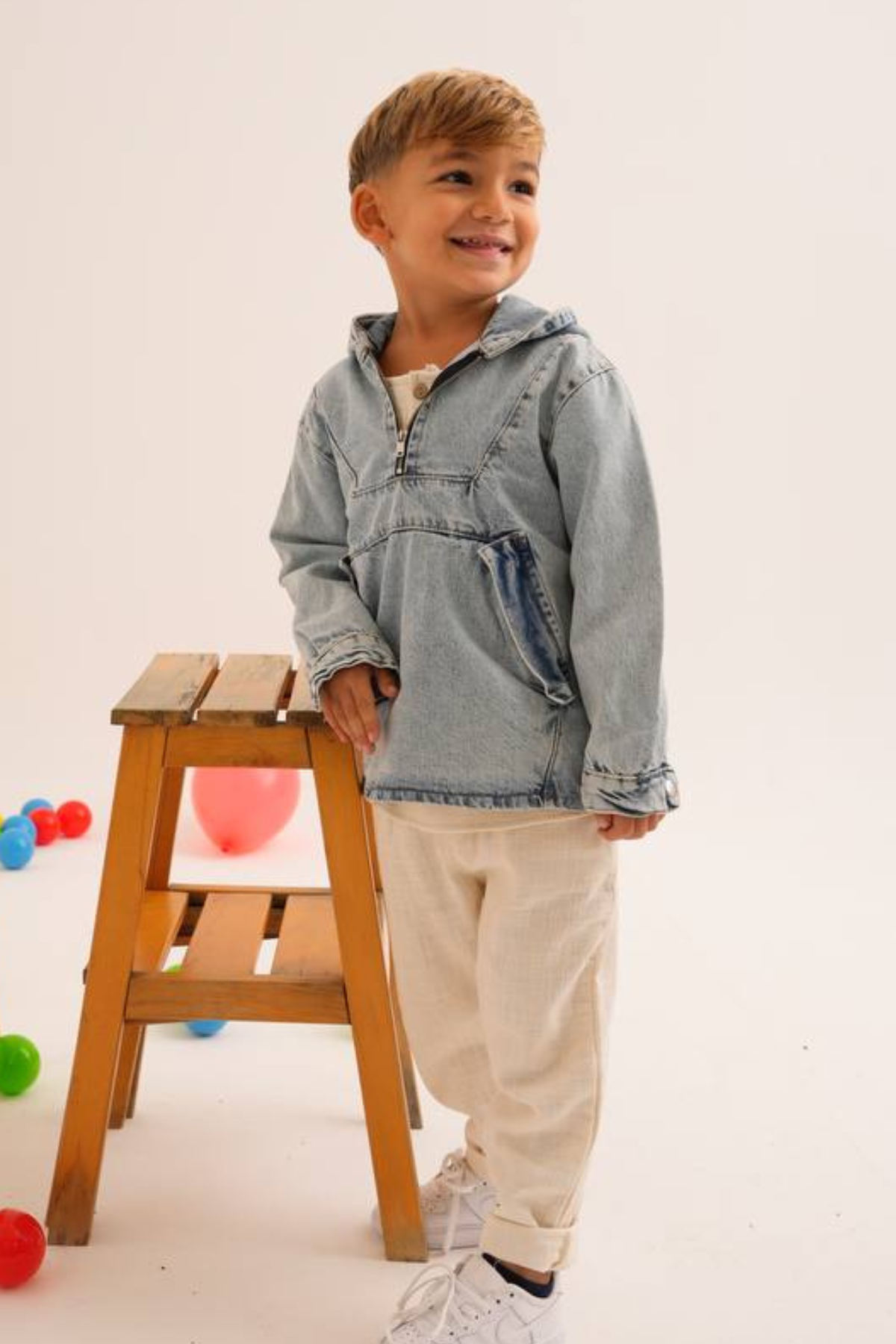 Unisex Krem Jean Pantolon