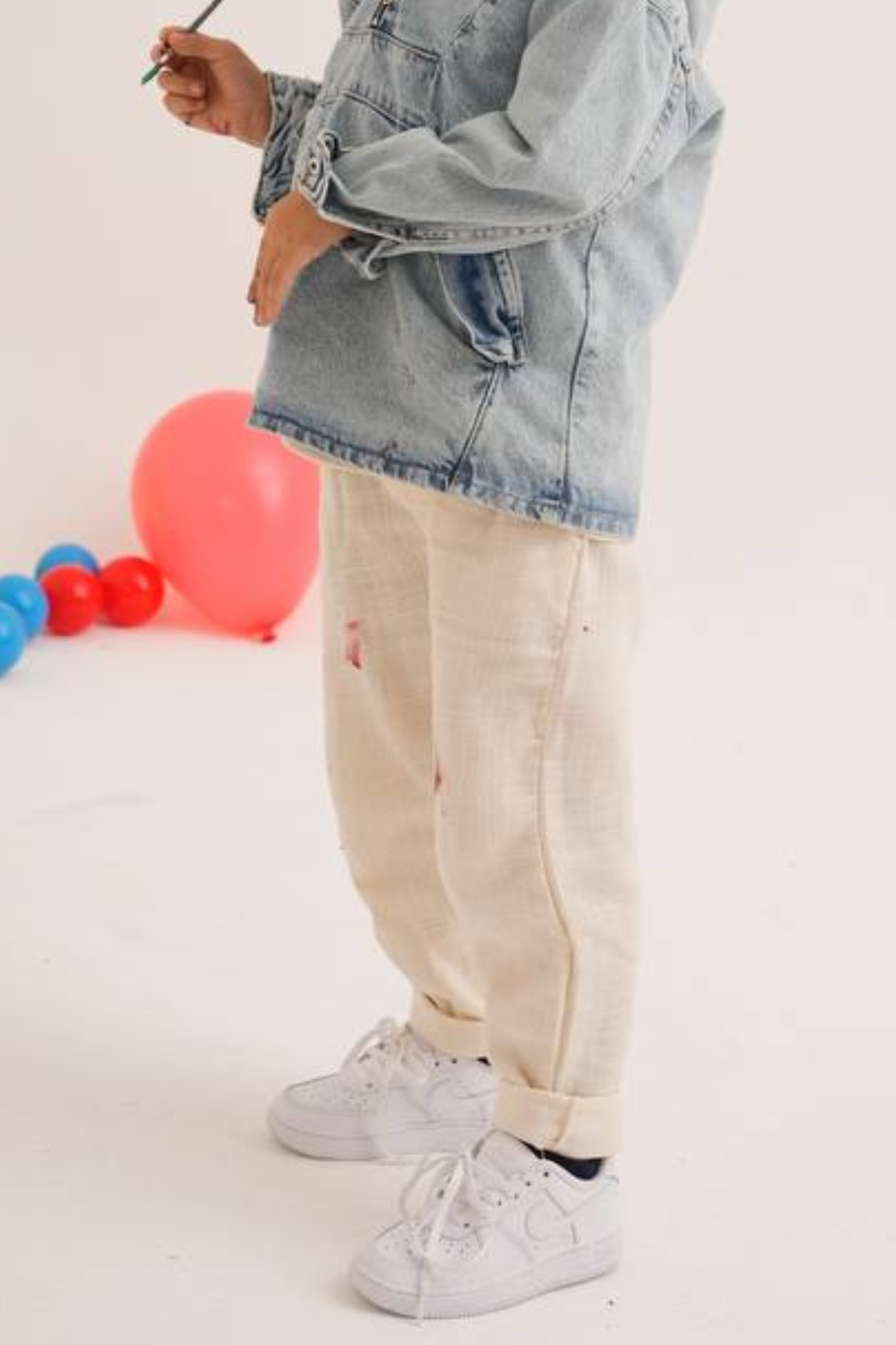 Unisex Krem Jean Pantolon
