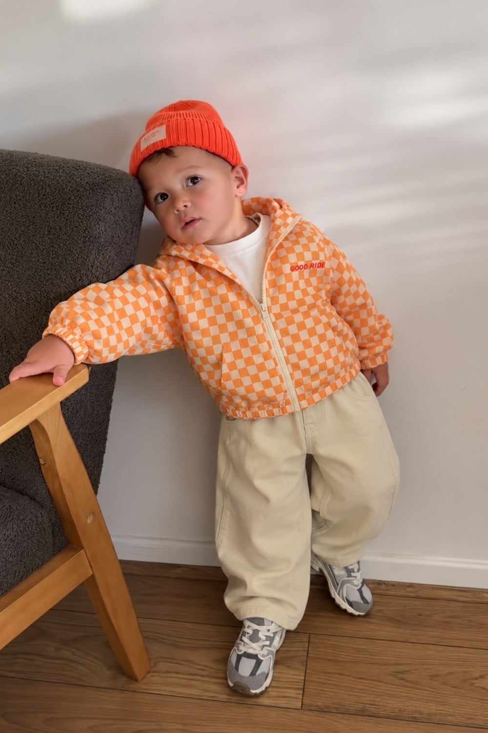 Unisex Laciel Astarlı Dama Desen Turuncu Yağmurluk