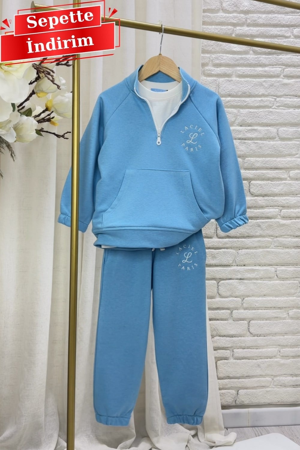 Unisex Laciel Balıkçı Yaka Fermuarlı Mavi Takım