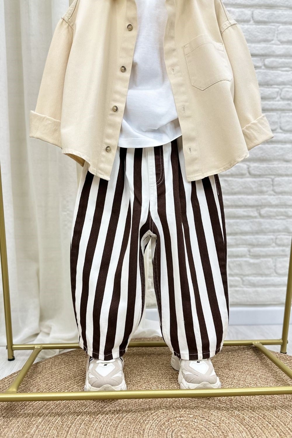 Unisex Laciel Baloon Denim Kahve Çizgili Pantolon