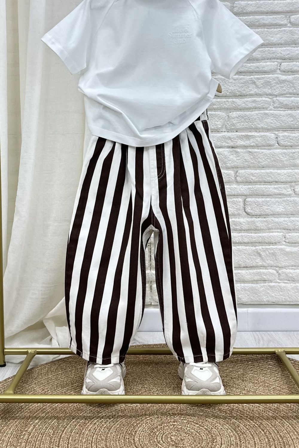 Unisex Laciel Baloon Denim Kahve Çizgili Pantolon
