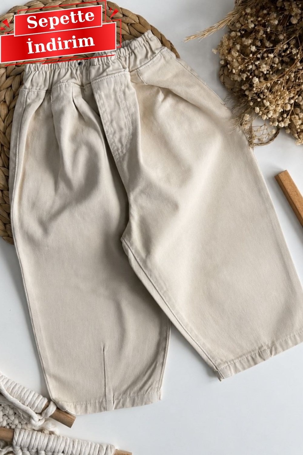 Unisex Laciel Baloon Krem Jean Pantolon