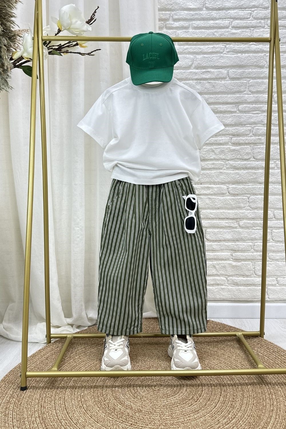 Unisex Laciel Baloon Yeşil Çizgili Jean Pantolon