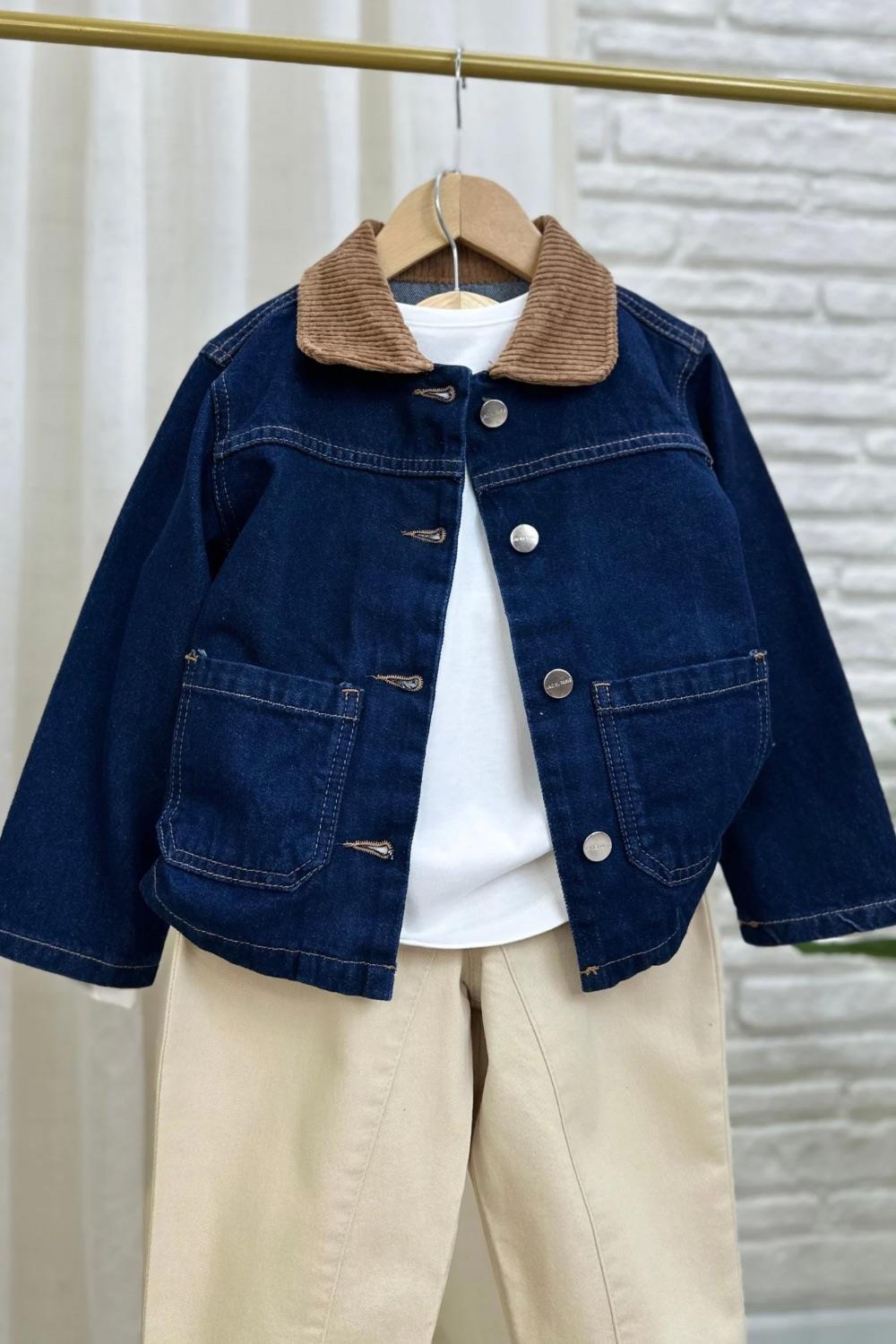 Unisex Laciel Kadife Yakalı Laci Kot Ceket