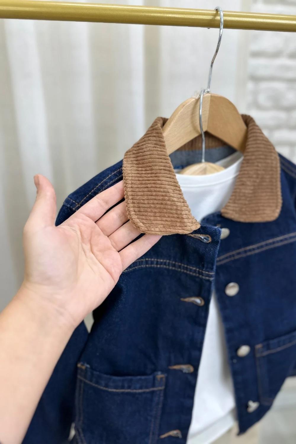 Unisex Laciel Kadife Yakalı Laci Kot Ceket