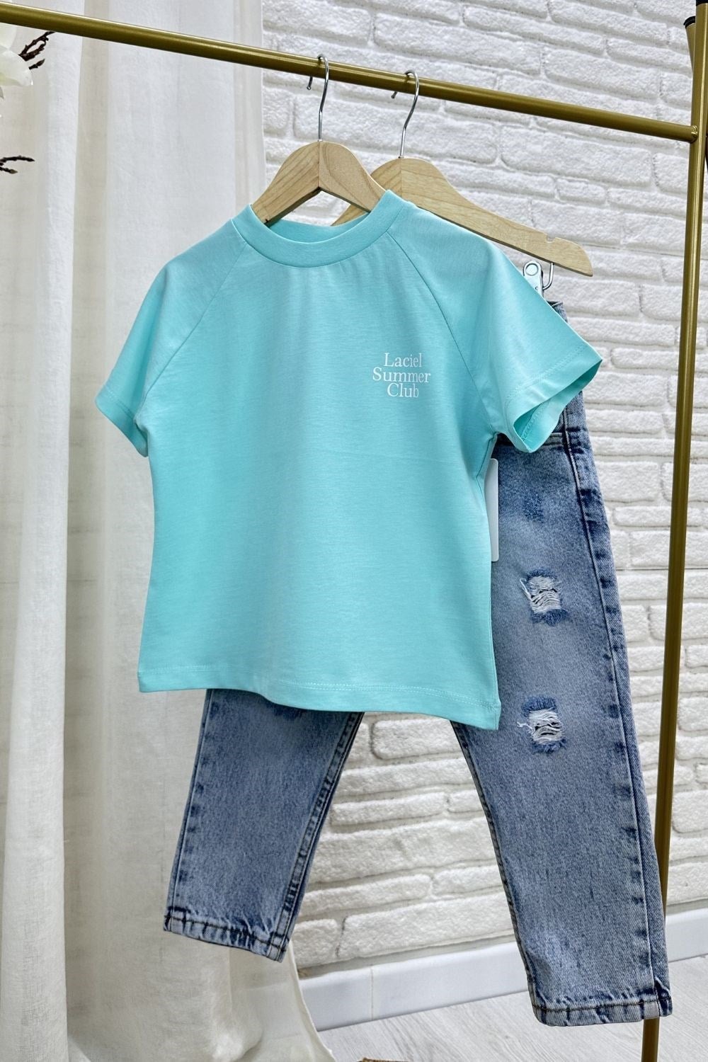 Unisex Laciel Summer Turkuaz Kısa Kol Tshirt