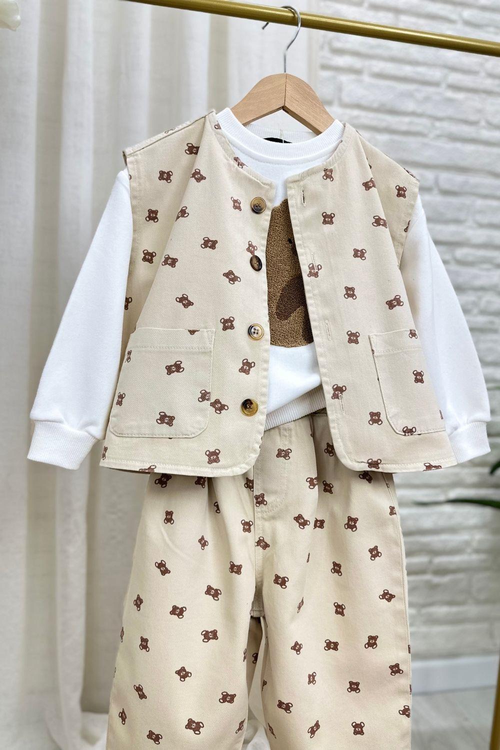 Unisex Laciel Yelek & Jean Ayıcıklı Denim Takım