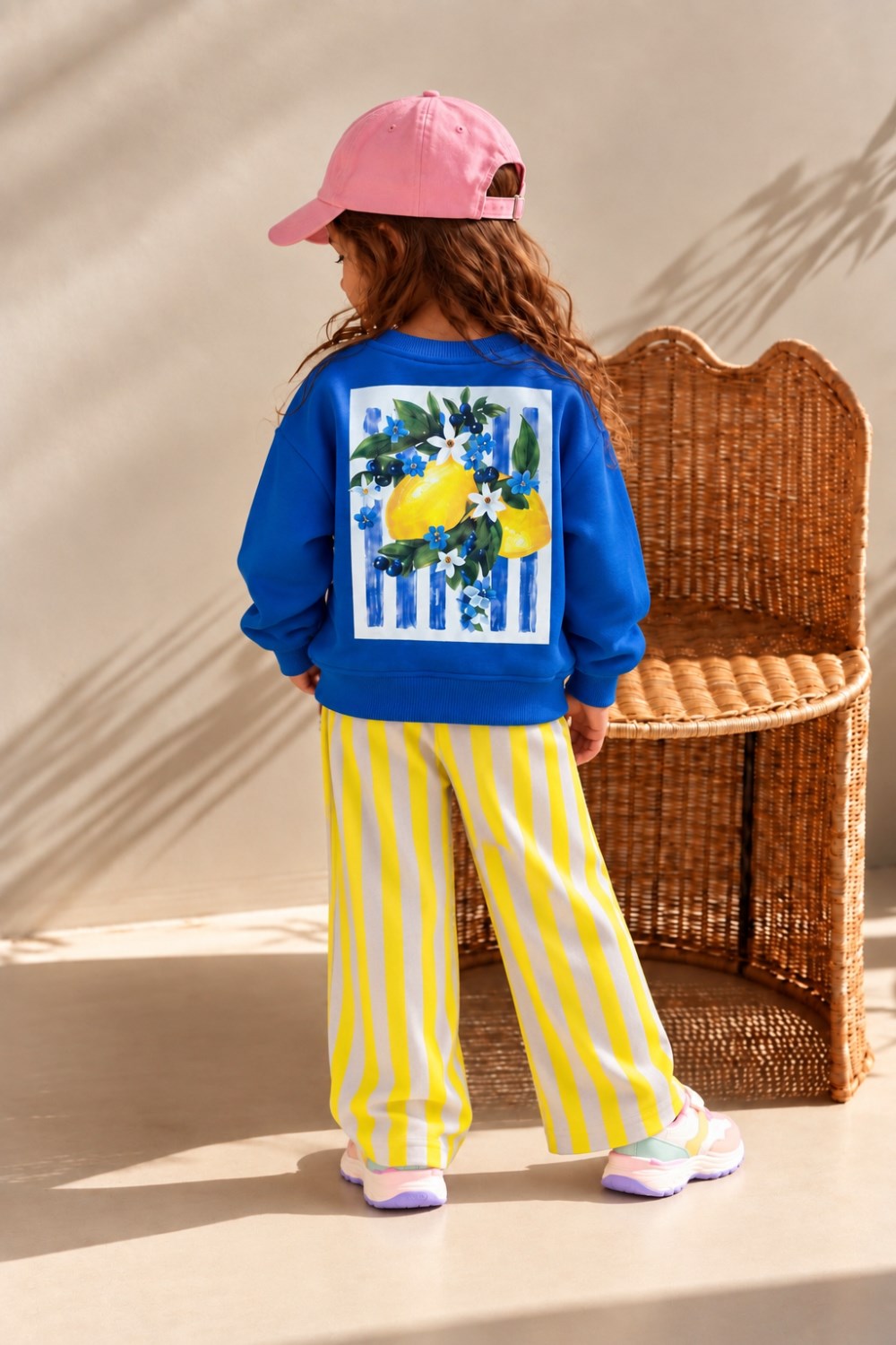 Unisex Limon Baskı Sarı Çizgili  İkili Takım