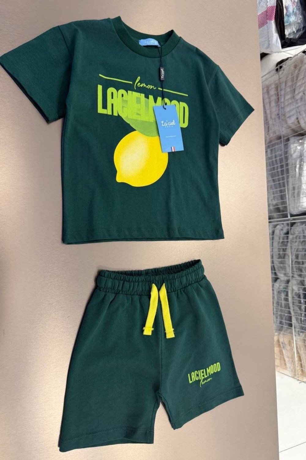 Unisex Limonlu Laciel Yeşil  Şortlu Takım