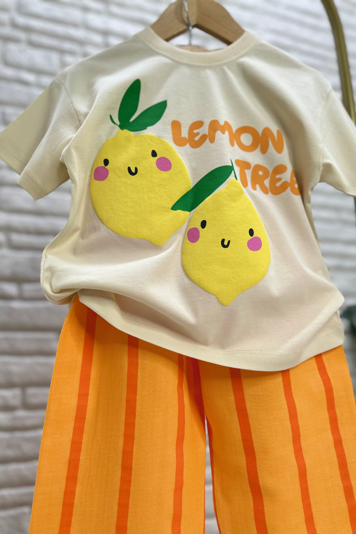 Unisex Limonlu Müslin Pantolon Takım 