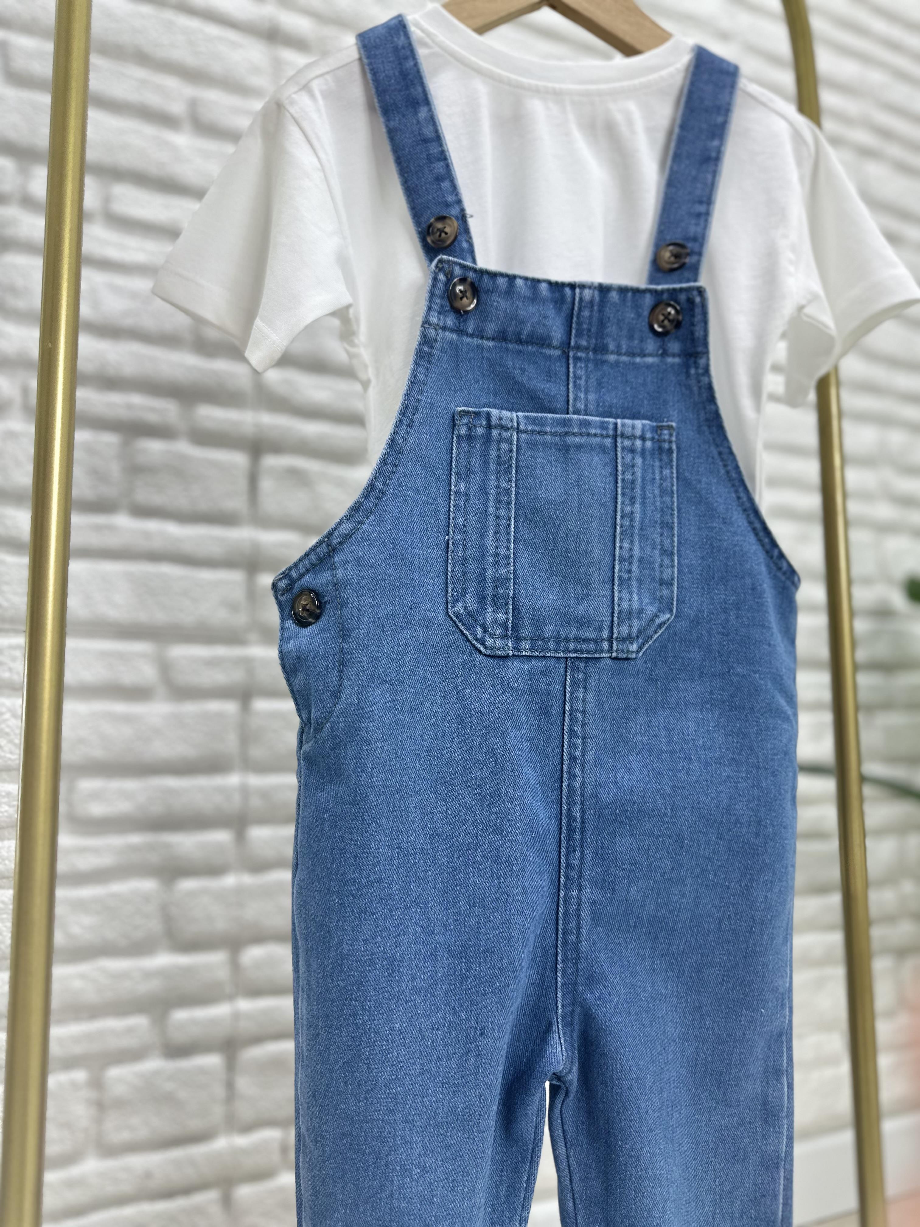 Unisex Mavi Tshirt Dahil Denim Salopet Takim