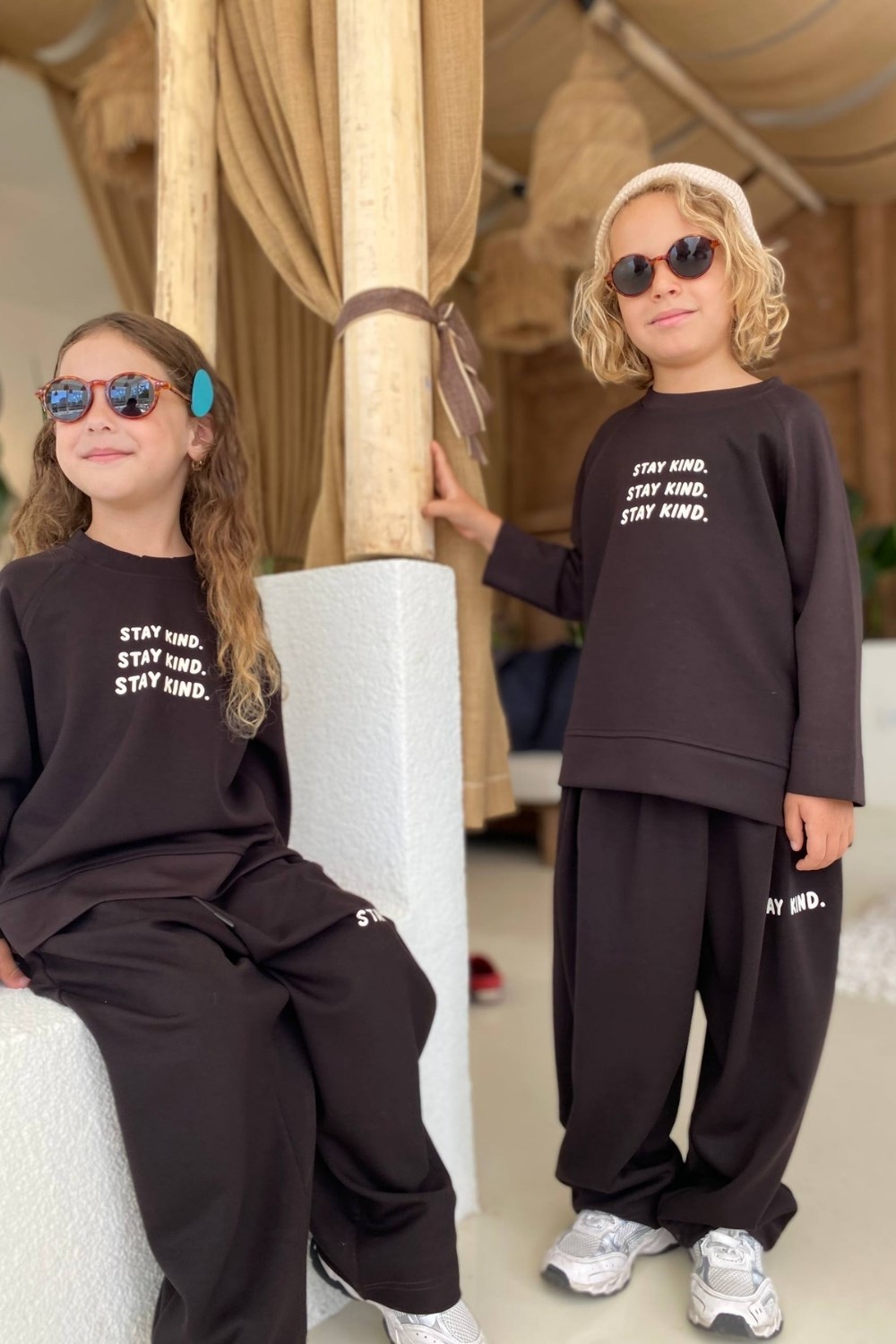 Unisex Mevsimlik Bisiklet Yaka Stay Kind Kahve Takım