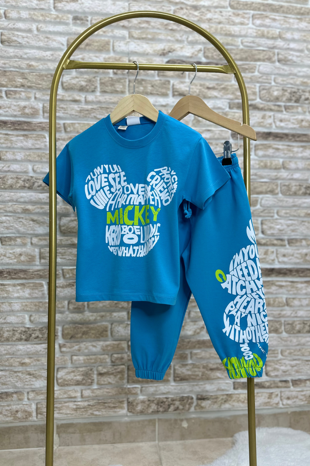 Unisex Mickey Mavi Tshirt Eşofman Takım