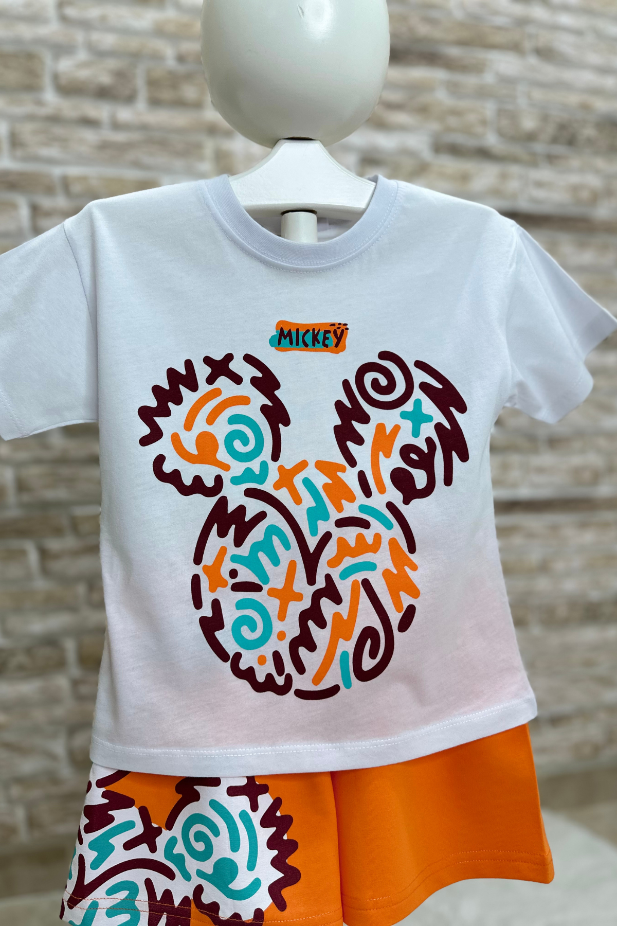 Unisex Mickey Oranj Şort Takım