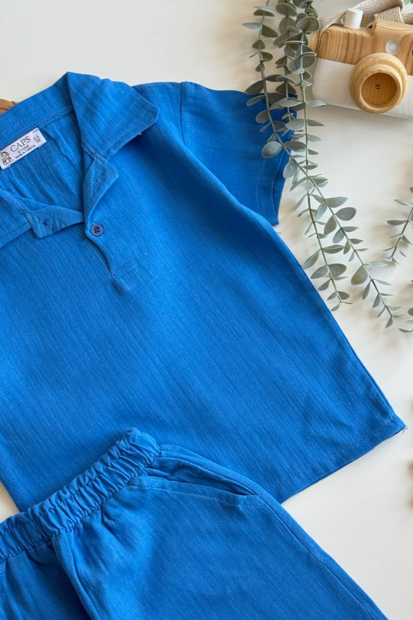 Unisex Müslin Lacivert Şortlu Takım
