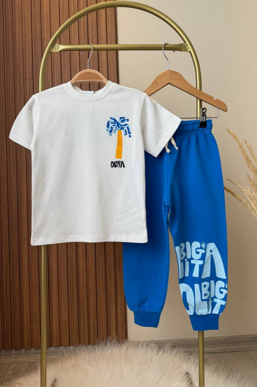 Unisex Palmiyeli Saks İkili Takım
