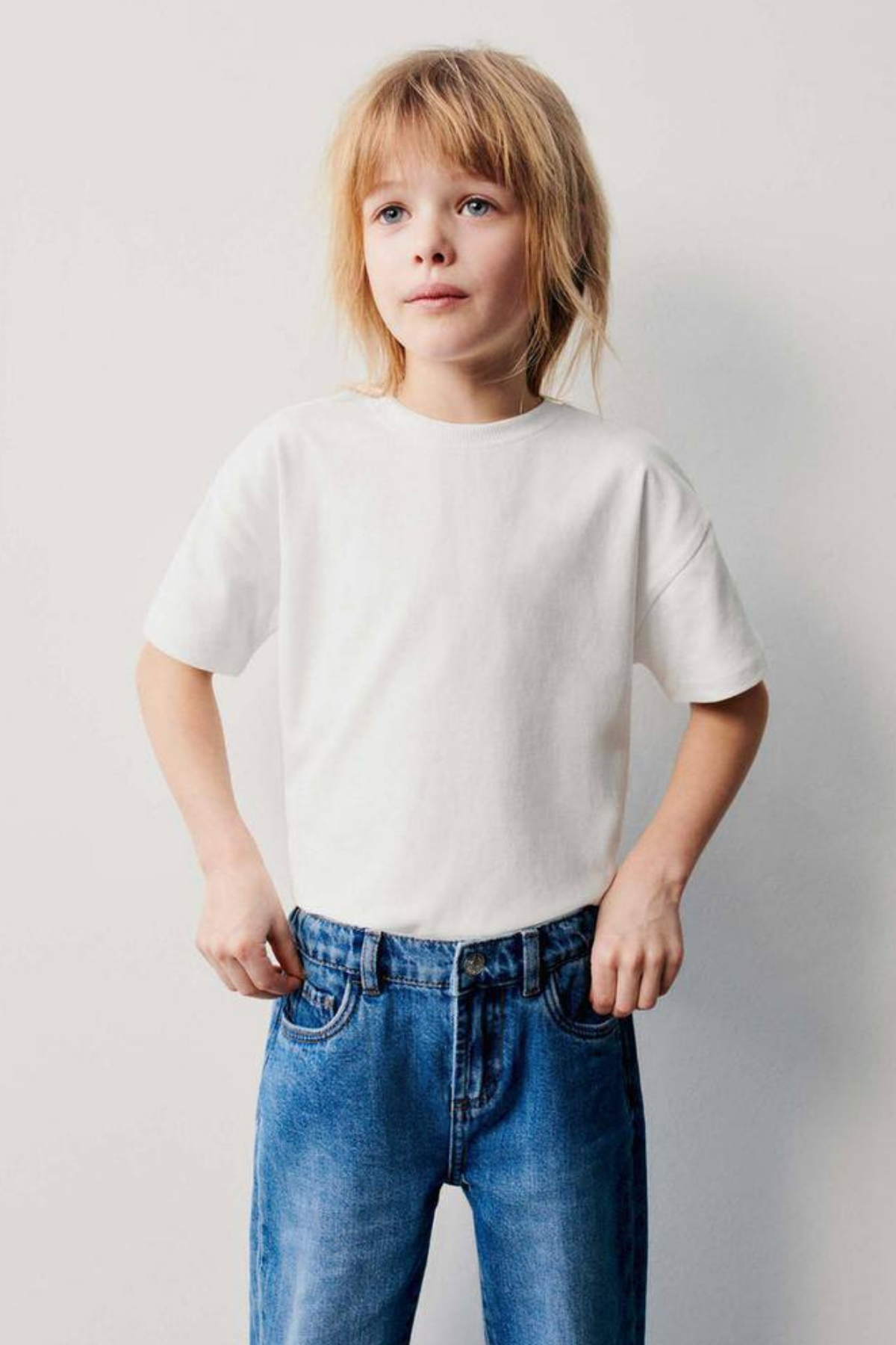 Unisex Çocuk Pamuklu Basic Beyaz Tshirt