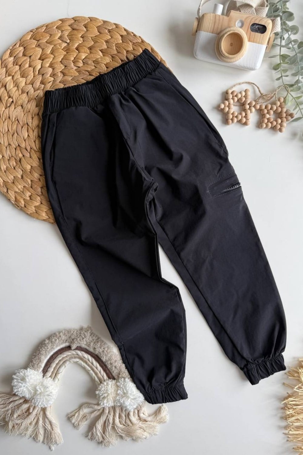 Unisex Paraşüt Kumaş Siyah Pantolon
