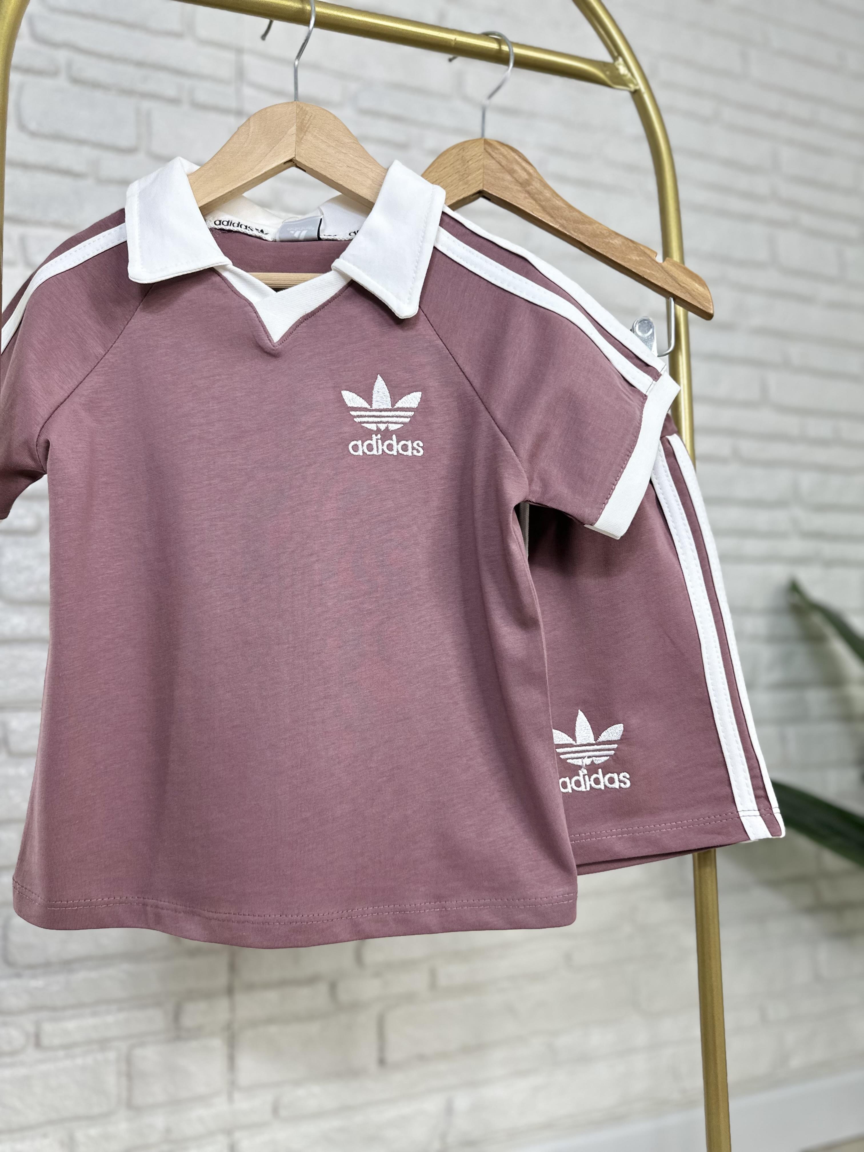 Unisex Polo Yaka Adids Mürdüm Şortlu Takım 
