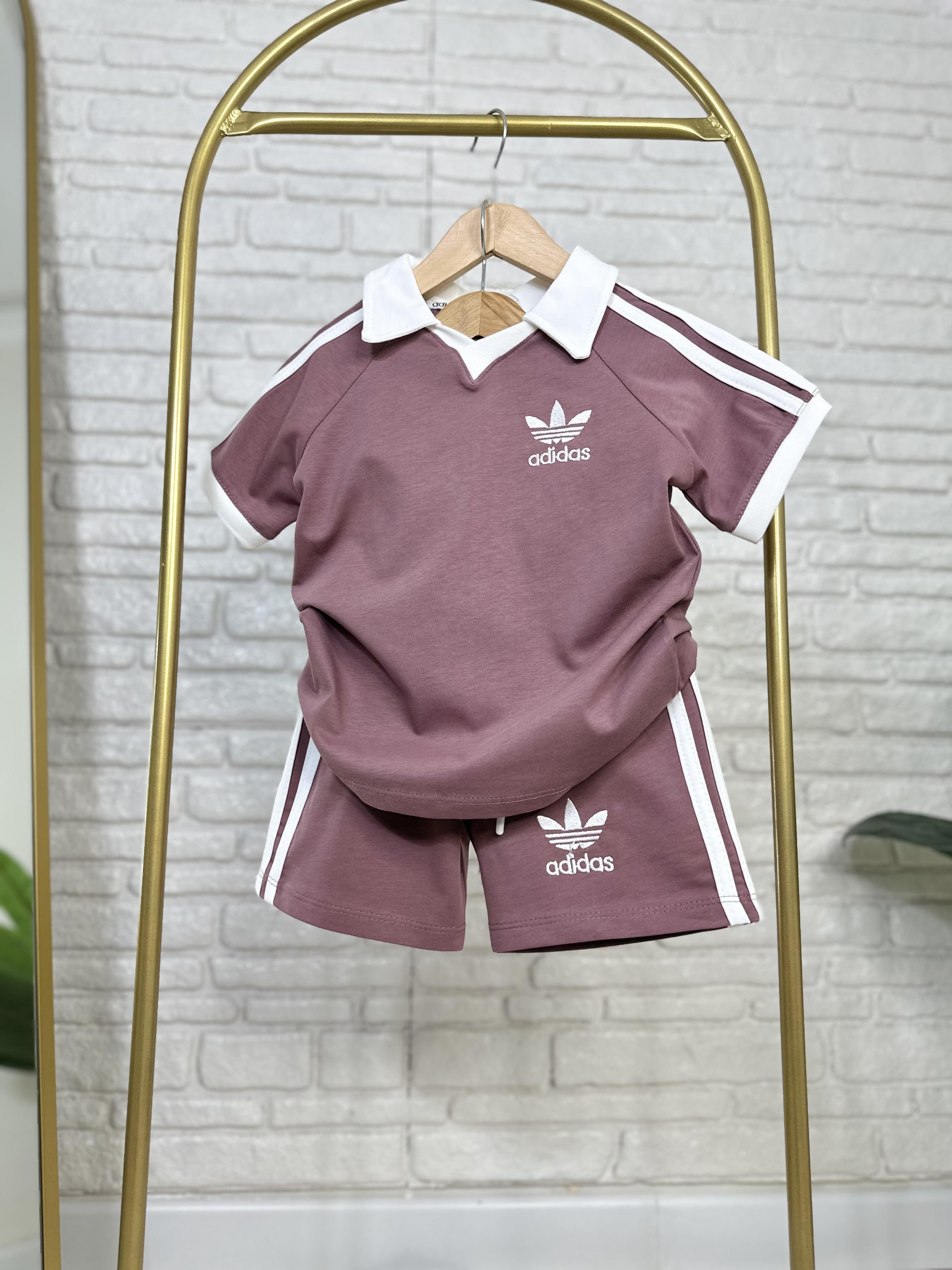 Unisex Polo Yaka Adids Mürdüm Şortlu Takım 