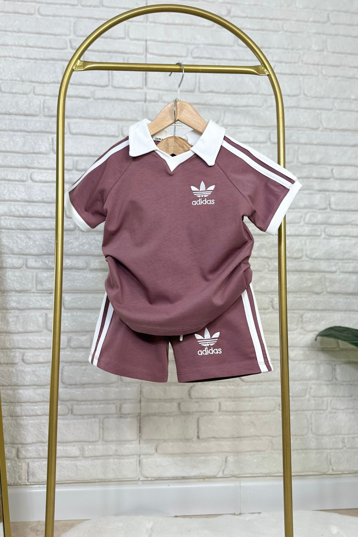 Unisex Polo Yaka Adids Mürdüm Şortlu Takım 