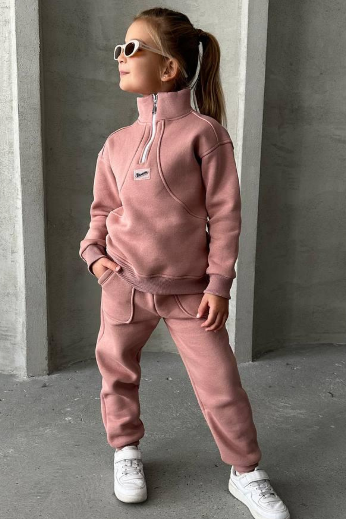 Unisex Şardonlu Dik Yaka Fermuarlı Takım