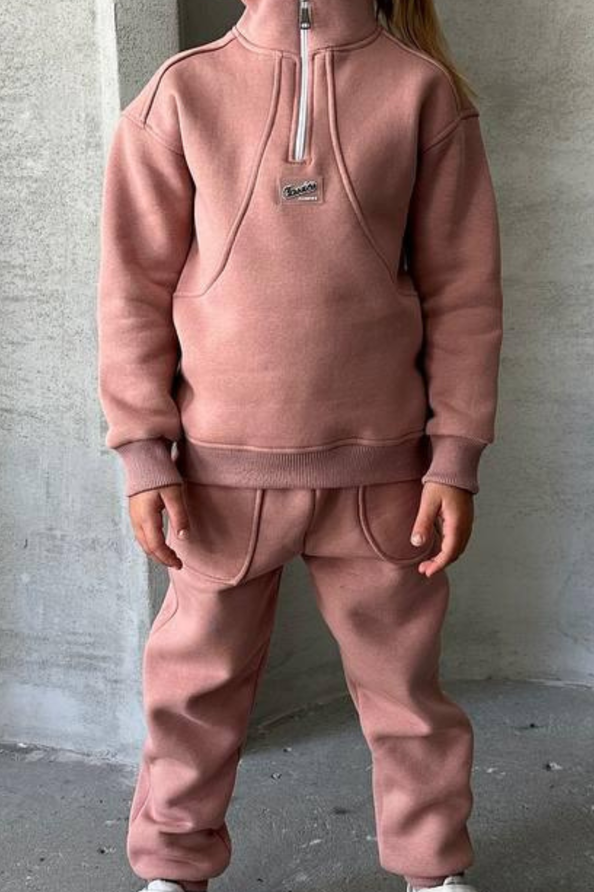 Unisex Şardonlu Dik Yaka Fermuarlı Takım
