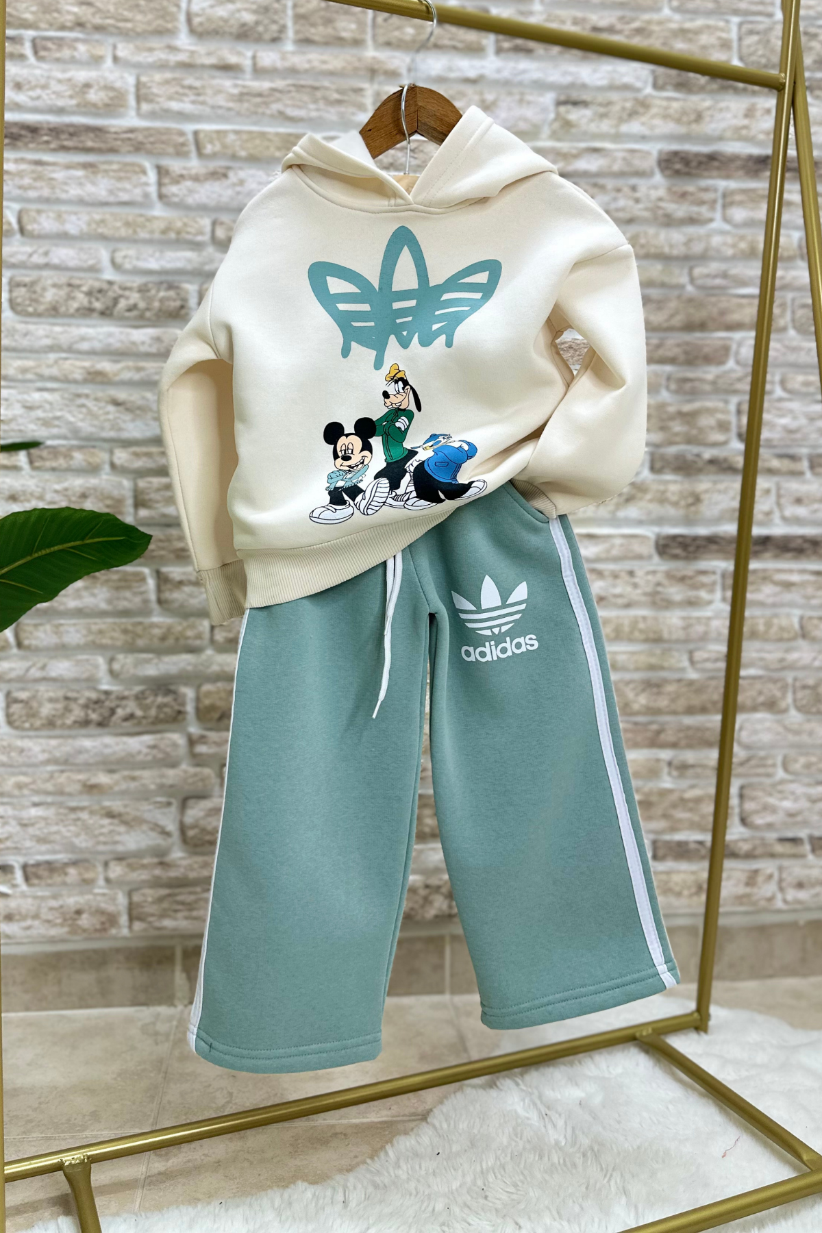 Unisex Şardonlu Ekru Yeşil Adids Takım