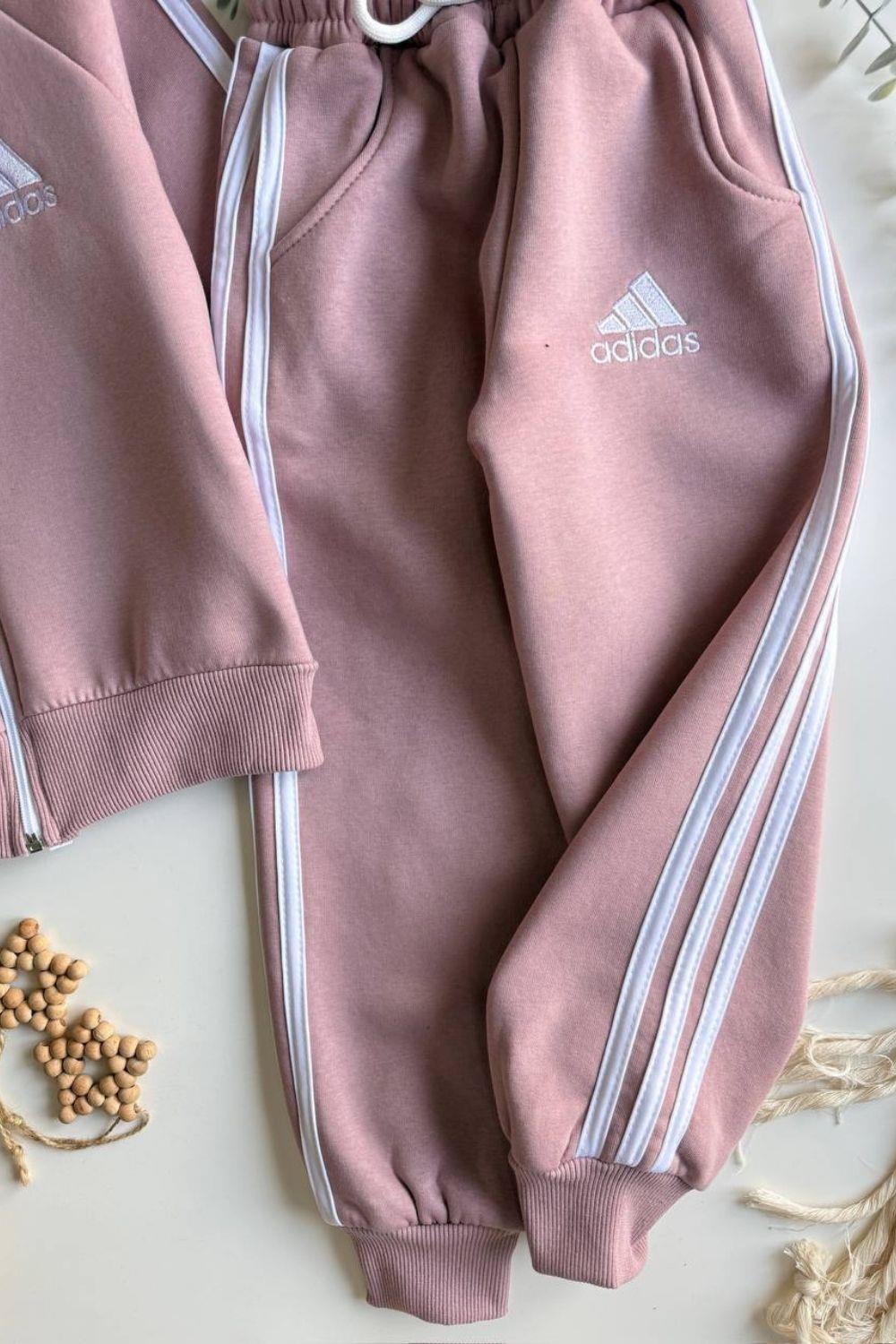 Unisex Şardonlu Fermuarlı Adids Pudra Takım