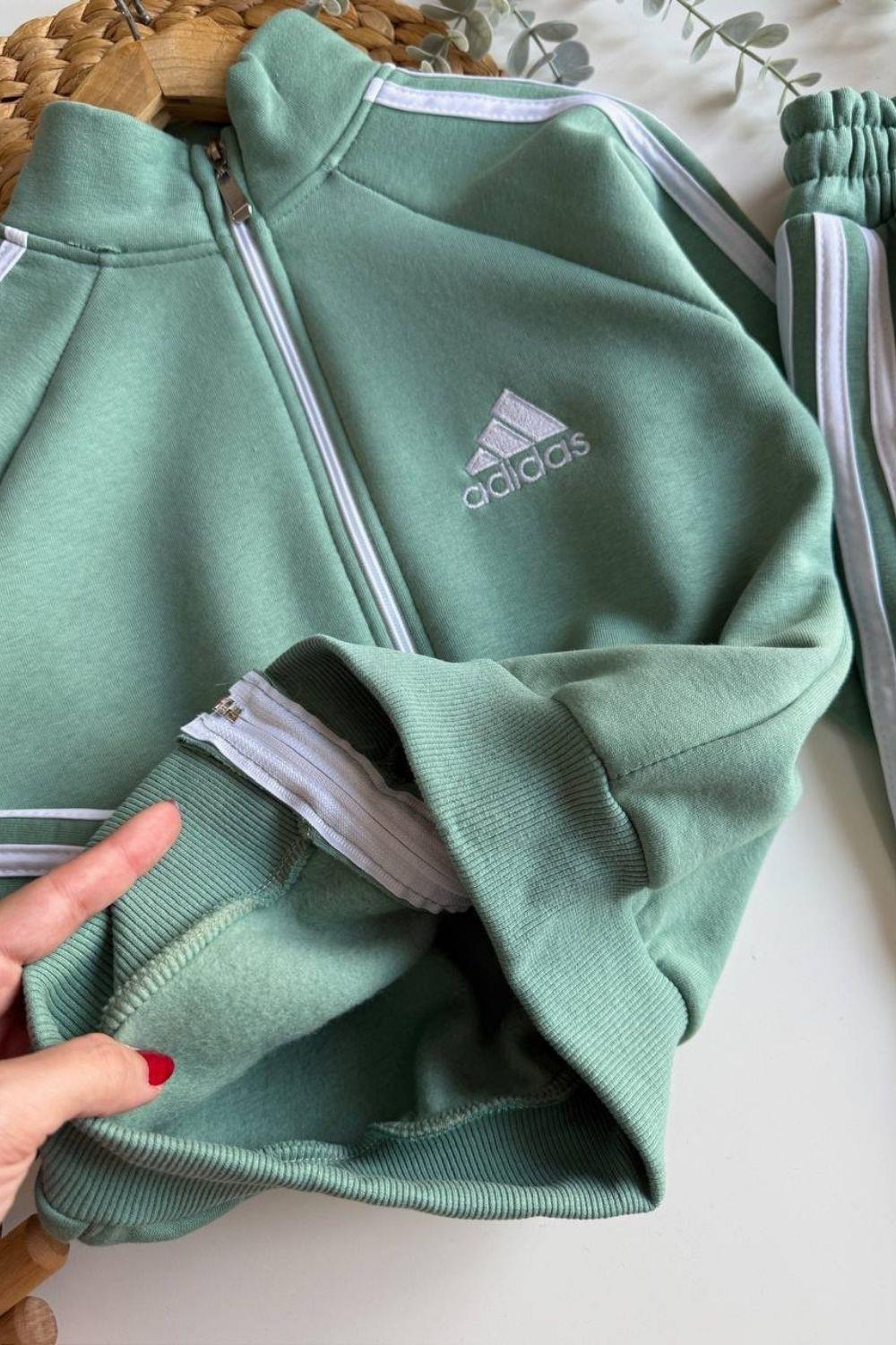 Unisex Şardonlu Fermuarlı Adids Yeşil Takım