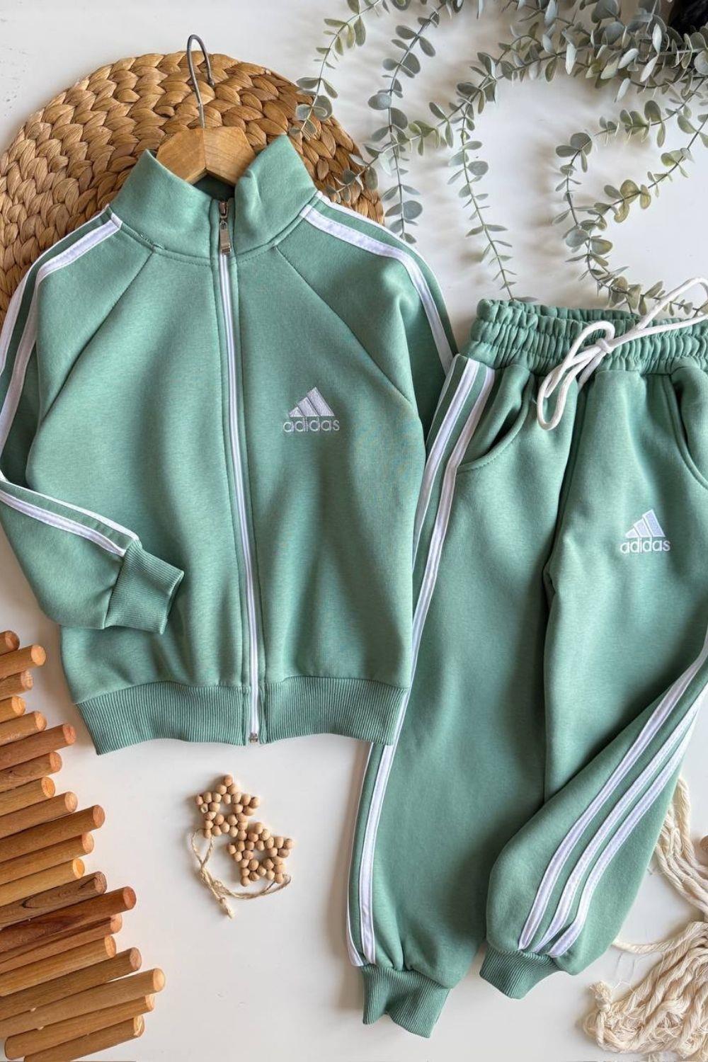 Unisex Şardonlu Fermuarlı Adids Yeşil Takım