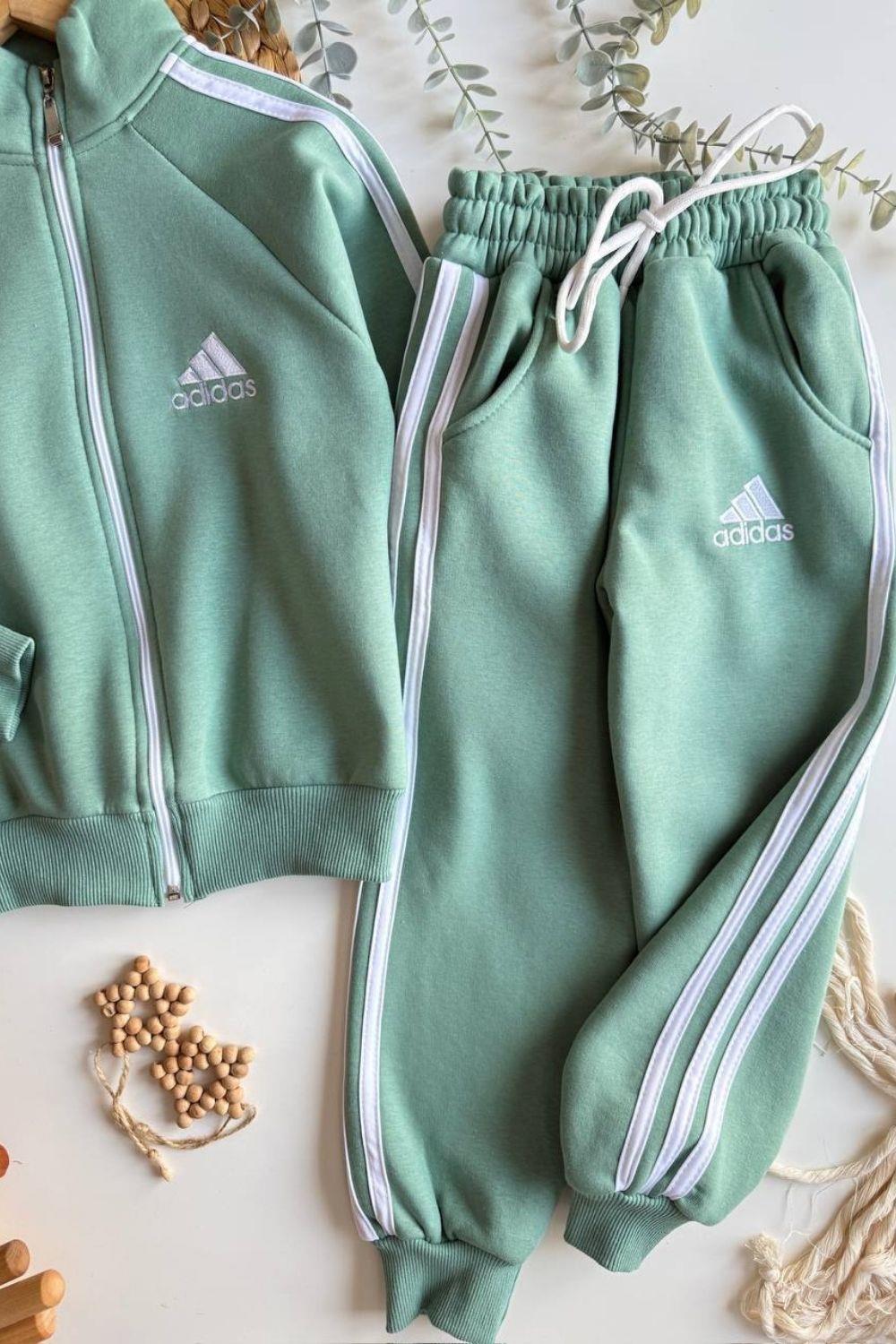 Unisex Şardonlu Fermuarlı Adids Yeşil Takım
