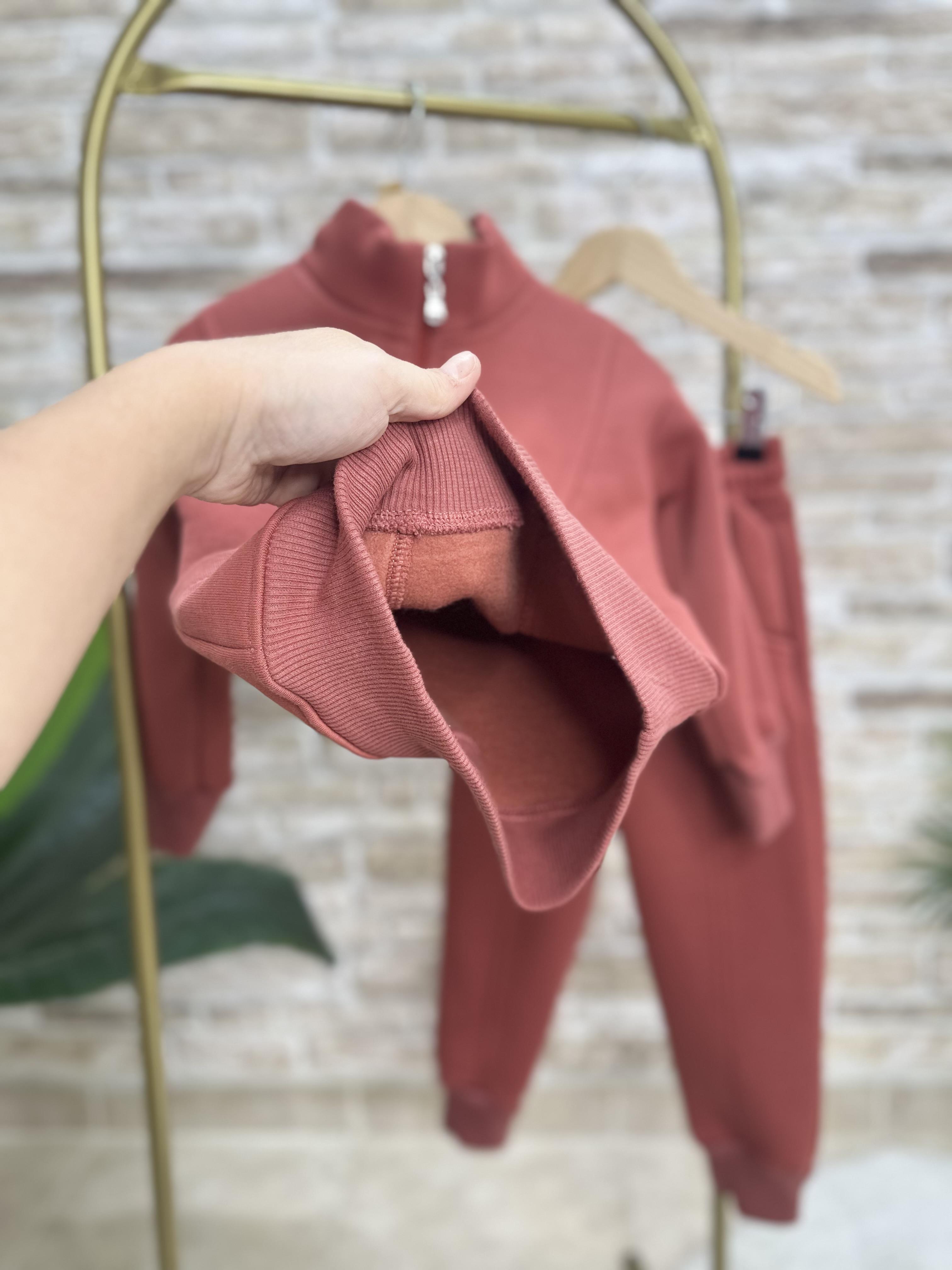 Unisex Şardonlu Fermuarlı Dik Yaka Kiremit Takım