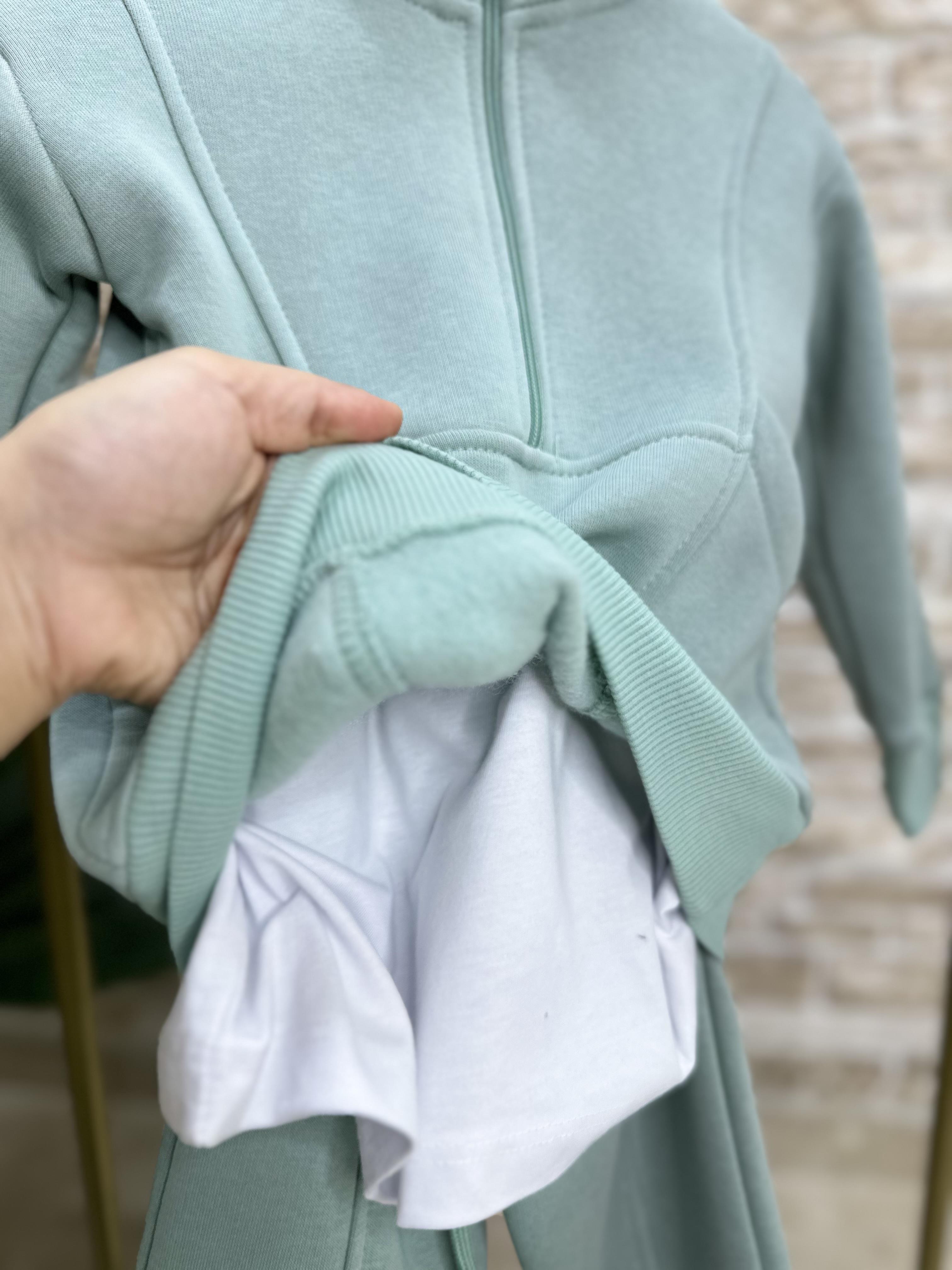 Unisex Şardonlu Fermuarlı Dik Yaka Yeşil Takım
